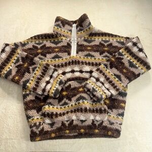 OFFLINE by Aerie Womens XS Sherpa Fleece Quarter Zip Pullover Aztec Brown Yellow